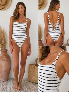 Heidi Klein Dubrovnik Lace Back One-Piece Women's Size L Beach Resort Wear Pool